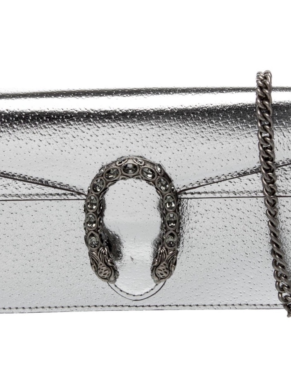 Gucci Silver Metallic Crystal Horsebit Crossbody Bag